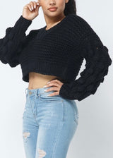 Hera Collection Chunky V Neck Sweater (Black) - 22004