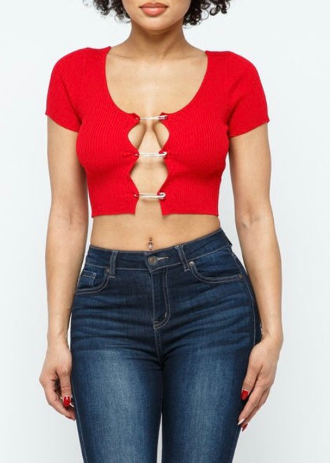 Hera Collection Safety Pin Crop Top (Red) 22451-O