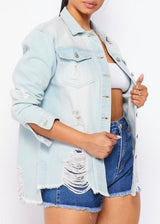 Denim Blvd Detroyed Detailed Denim Jacket (Light Denim) DBT40203