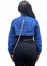 American Bazi Denim Cropped Jacket With Chains (Blue) RJK-2815