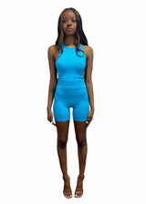 Kimberly Ribbed Crop Racerback Top & Biker Shorts Set (Aqua) YPS3513-AQUA