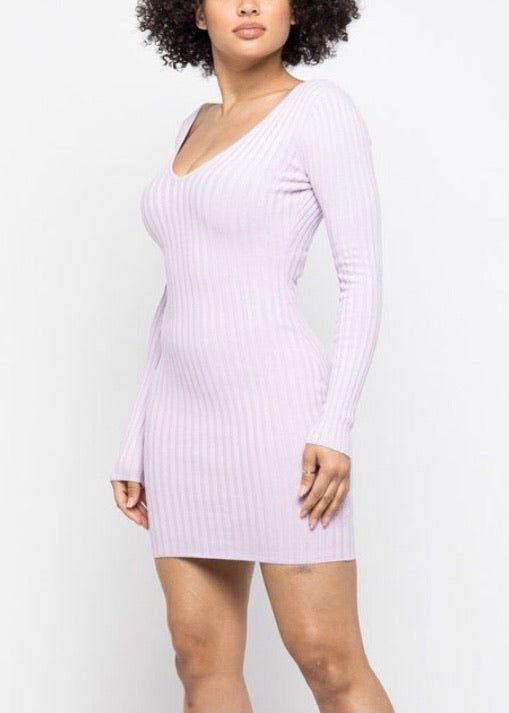 Hera Collection LSLV V-Neck Mini Dress (Lavender) 22408