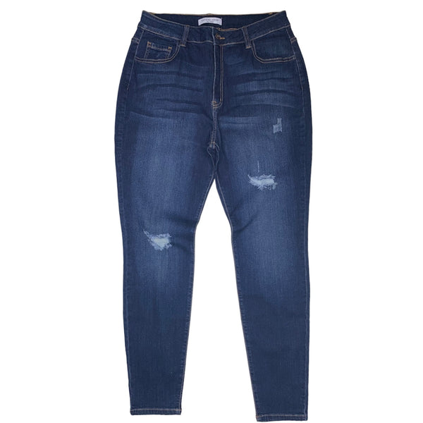 Encore High Rise Destroyed Skinny Jeans (Dark Wash) V2168D