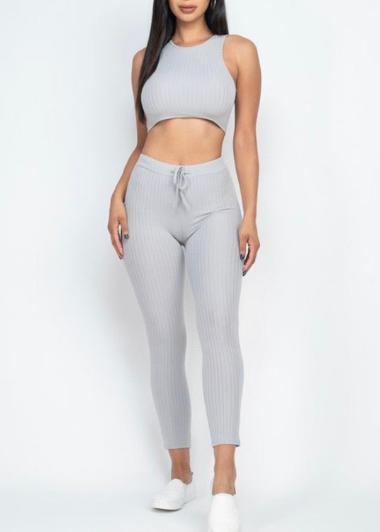 Capella Sleeveless Bra Top & Leggings Set (Grey) BTP2997