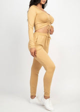 Capella Strap Ruched Crop Top and Jogger Pants Set (Safari) BTP2987