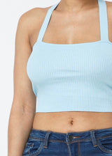 Hera Collection Cross Back Tie Crop Top (Light Blue) 22481