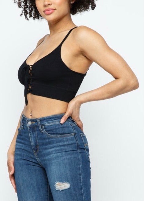 Hera Collection Tie Front Crop Top (Black) 22464