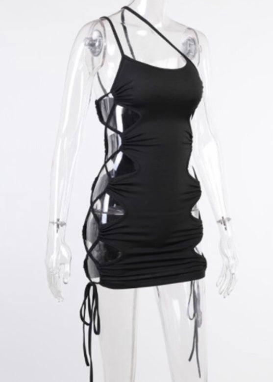 Jireh Sexy Waist Hollow Tight Sling Dress (Black) LJ1457D