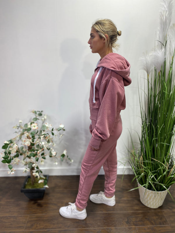 Reflex Crop Zip Up Hoodie & Jogger Pants Set (Dark Mauve)