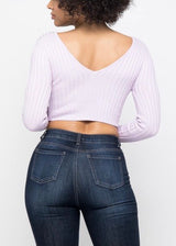 Hera Collection Long Sleeve V-Neck Off Shoulder Crop Top (Lavender) 21915