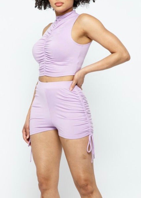 Love J Mock Neck Sleeveless Crop Top & Short Set (Lavender) TT2583-B