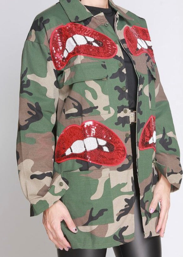 Sjk Fashion Sequins Camo Jacket (Camo) JA39226