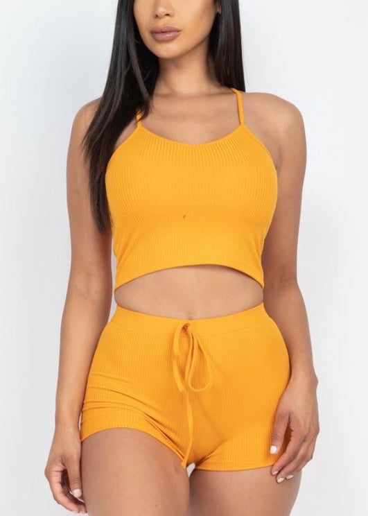 Capella Racer Back Crop Top & Shorts Set (Gold) BTP2396