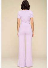 WinWin 2 Piece Short Sleeve Crop Top & Pants Set (Lilac) WTP10839