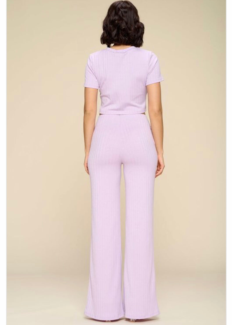 WinWin 2 Piece Short Sleeve Crop Top & Pants Set (Lilac) WTP10839