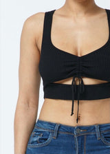 Hera Collection String Up Open Front Crop Top (Black) 22475