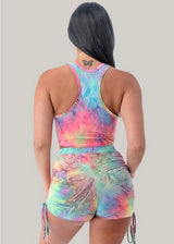 Romance Racerback Crop Top & Shorts Tie Dye Set (Multi) P4614