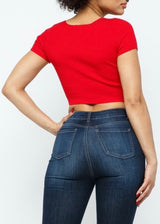 Hera Collection Safety Pin Crop Top (Red) 22451-O