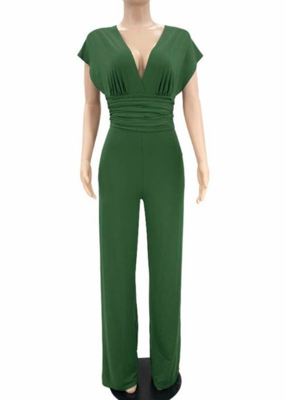 E-Show Sleeveless V Neck Jumpsuit (Green) PL0696