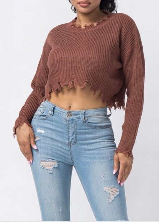 Hera Distressed Sweater Top (Cocoa) 21492